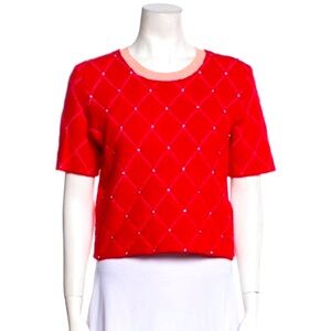 Maje plaid print crew neck crop top with tags